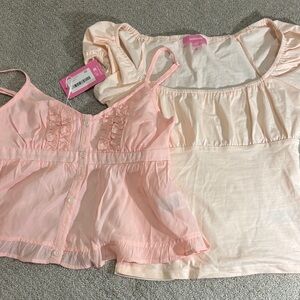 Edikted Pink Top Set! Halsey Ruffle Tank Top + Oleana Gathered Bust Top! NWT!